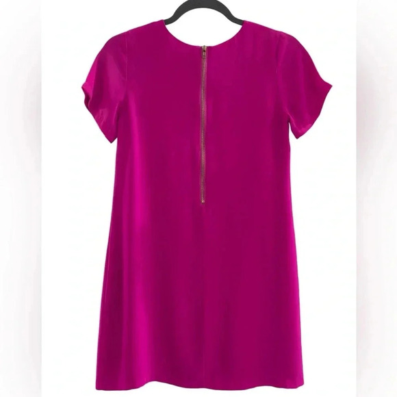 Olivaceous Womens Short Sleeve Hot Pink Shift Mini Dress Exposed Zipper Small - Picture 2 of 6